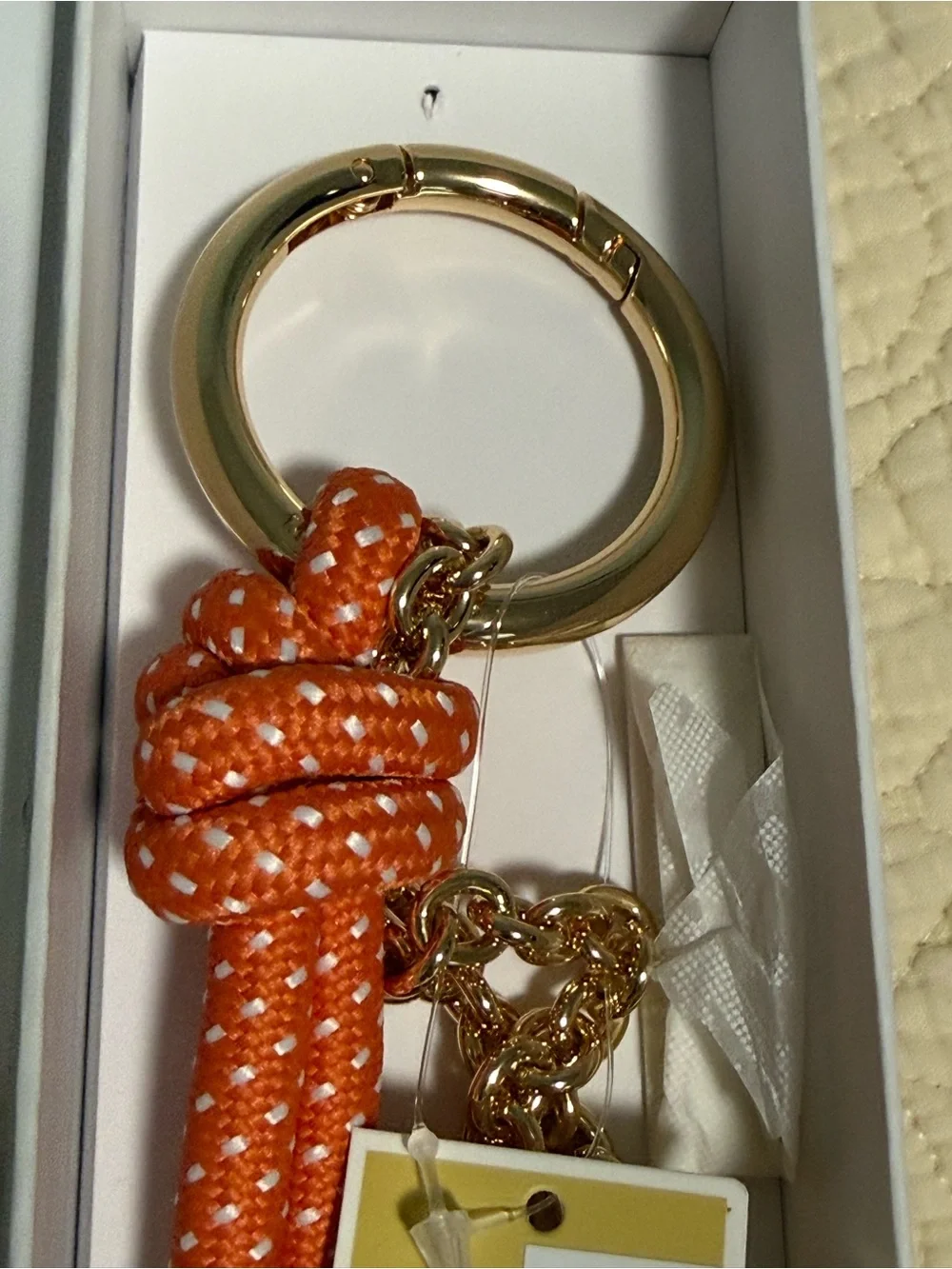 Michael Kors “Mimosa” orange Rope Bag Charm/Keychain with Gold Ring and MK charm
